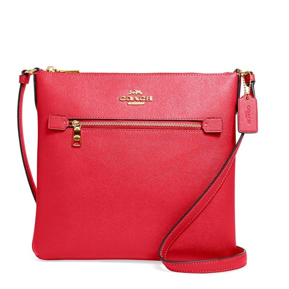 NEW Coach Rowan Leather Red Crossbody Shoulder Bag Strawberry Pink Gold C1556